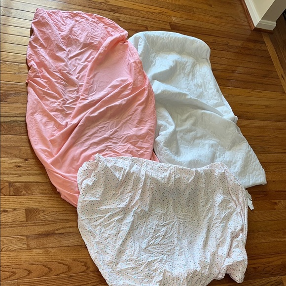 Cloud Island Pink, White, and Patterned Bedding Sheets - Picture 1 of 10